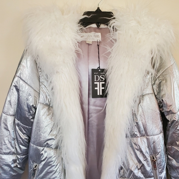 NWT DONNA SALYERS Fabulous Furs Snow Bunny Faux Fur Trims Silver Shiny Puffer Sm - Picture 7 of 9
